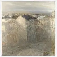 Gerald Müller-Simon, »Leipziger Osten III.«, 1991, Öl auf Hartfaserplatte