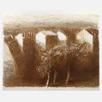 Gerald Müller-Simon, "Leipziger Häuser", Farblithographie