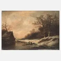 Georg Höhn, Winterabend, Öl auf Holzplatte