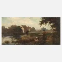 Henry Martin, Mädchen an der Flussmühle, Öl auf Leinwand