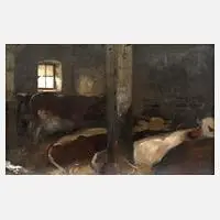 Karl Roux, Rinderstudie, Öl auf Papier
