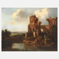 Franz Wilhelm Schiertz, Burgruine am See, Öl auf dünnem Malkarton