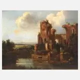 Franz Wilhelm Schiertz, Burgruine am See, Öl auf dünnem Malkarton