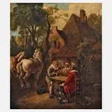 Maximilian Schneider, "Würfelspieler", Öl auf Hartfaserplatte