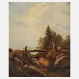 Schuhmann, Mutter und Kind Schafe treibend, 1866