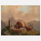 Varoni, An der Tränke auf der Alm, 1826, Ölmalerei auf Holz