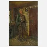 Hans Best, Mann in der Stube, Öl auf Papier auf Karton kaschiert