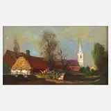 József Przudzik, Dorf am Balaton, Öl auf Hartfaserplatte