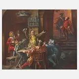 Max Ernst, Faust mit Mephisto in Auerbachs Keller, Öl auf Pressspanplatte