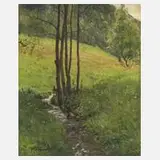 Hanny Franke, Sommerliche Bachlandschaft, Öl auf Papier auf Karton kaschiert
