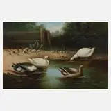 B. Günter, Enten am Teich, Öl auf Platte