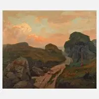 Romantische Abendlandschaft by Gustav Wilhelm Kraus, Öl auf Malkarton, offered Mar 2025