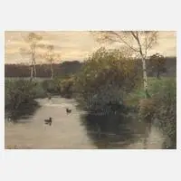 Peter Paul Müller, Enten auf dem Teich, Öl auf Leinwand und Karton