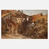 Rudolf Rädlein, Verwilderter Hinterhof, Öl auf Leinwand