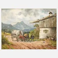 Planwagen auf der Landstraße by Karl Rohrhirsch, Öl auf Sperrholzplatte, offered Mar 2025