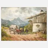Karl Rohrhirsch, Planwagen auf der Landstraße, Öl auf Sperrholzplatte
