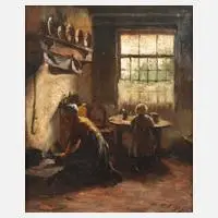Interieur mit Mutter und Kind by Lammert van der Tonge, Öl auf Leinwand, offered Mar 2025