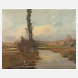 G. Rau, Sommerliche Flusslandschaft, Öl auf Karton