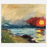 Fritz Ketz, "Sonnenuntergang am Limfjord", Aquarell auf präpariertem Papier