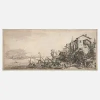 Jacques Callot, "Le petit Port", Radierung auf leicht gröberem und dezent grauem Bütten