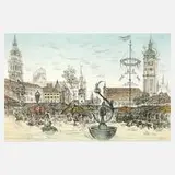 Michael Coudenhove-Kalergi, Der Viktualienmarkt, Farbradierung auf Velin