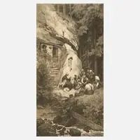 Paul Hey, "Beim Einsiedel", Lithographie in Braun