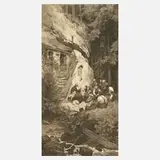 Paul Hey, "Beim Einsiedel", Lithographie in Braun