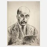 Max Liebermann, Selbstbildnis zeichnend, Radierung mit kräftigem Plattenton auf leichtem Karton