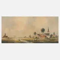 Marinus De Jongere, Holländische Dorfansicht, Aquarell über Graphit auf Papier