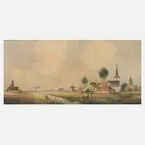 Marinus De Jongere, Holländische Dorfansicht, Aquarell über Graphit auf Papier