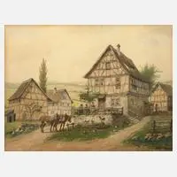 Karl Luckhardt, Oberhessisches Dorf-Altenschlierf, Aquarell und Deckweiß