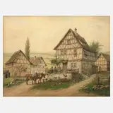 Karl Luckhardt, Oberhessisches Dorf-Altenschlierf, Aquarell und Deckweiß