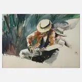 Ken Duffin, Maler in Landschaft, Aquarell
