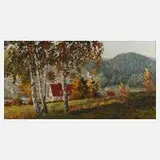 Günter Fink, Herbstliche Dorfansicht, 1975, Öl auf Malkarton