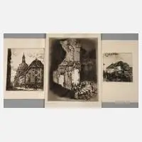 Georg Jahn, Blick auf die Frauenkirche in Dresden, Radierung