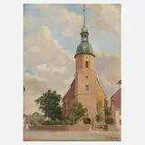 Albert Major, Die Stadtkirche von Naunhof, Öl auf Platte