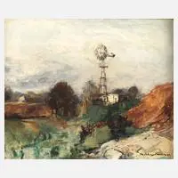 Schwimmer Max, Landschaft mit Windrad, Öl auf Leinwand