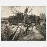 Karl-Georg Hirsch, "Pöpelnitzer Friedhof", Radierung auf Velin