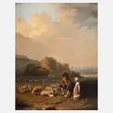 Henri De Pratere, Schäfer in Herbstlandschaft, Öl auf Holzplatte