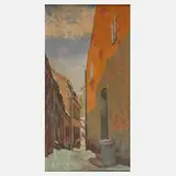 Jakob Dietz, Winterliche Straße in Karlsbad, 1889, Öl auf Leinwand
