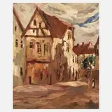 Felix Kügele, "In der Burggasse", Öl auf Sperrholz