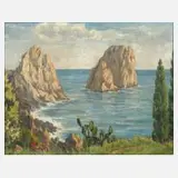 Rudolf Pfannenstil, "Faraglioni auf Capri", Öl auf Leinwamd und Hartfaserplatte