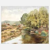 Hermann Stammler, "Abend am Weiher", Öl auf Leinwand und Hartfaserplatte