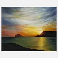 Yona, Sonnenuntergang am Meer, Öl auf Malplatte