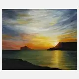 Yona, Sonnenuntergang am Meer, Öl auf Malplatte