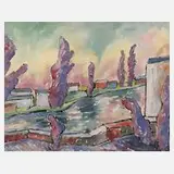 Erwin Schoultz-Carrnoff, Französische Landschaft, Tusche und Aquarell auf leichtem Karton