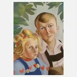 Walter Timmling, "Geschwisterpaar", 1945, Gouache auf Karton