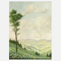 Minni Herzing, "Blühende Sommerlandschaft", Öl auf Hartfaserplatte
