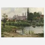 Paul Kretschmar, Ansicht Wurzen in Sachsen, Öl auf Hartfaserplatte