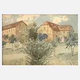 Reinhold Rehm, Bauerngehöft, Aquarell auf leichtem Karton